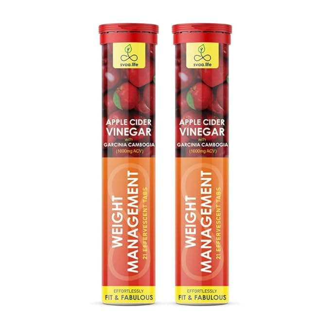 Image of svaa.life 1000mg Apple Cider Vinegar (ACV) Effervescent Tablets-Apple Flavour-with Garcinia Cambogia, Pomegranate, B6 & B12 for Weight Management & Improving Gut Health | One per day (42 tablets)