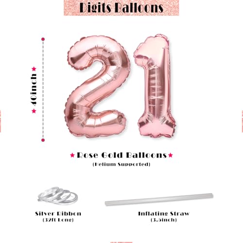 Image of PartyForever 21st Birthday Decorations for Her RIP FAKE ID Banner with Supplies Big Set with and 21 BDay Digit Balloons for Women with Black Glitter Sash