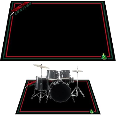 Qintan Drum Rug, Drum Mat with Non-Slip Grip Bottom(4x5.3Ft), Ideal Gift for Drummer, Drum Carpet for Noise Reduction, Pad for Jazz Drum & Electric Drum Set, Drum Accessories, 47x63in, Red & Green Cover