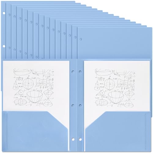 Yeaqee 50 Pcs Plastic Folders with Pockets Bulk 3 Hole Punched 2 Pocket File Folders for 3 Ring Binder Divider Folder for Notebooks, Durable Poly for Office Home (Haze Blue)