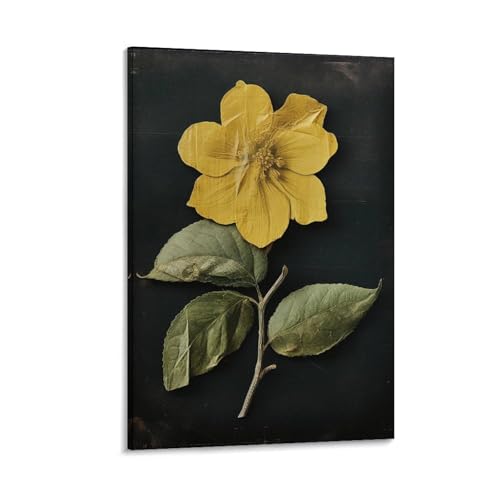 Toile murale vintage fleurs jaunes pour habiller grand mur nu