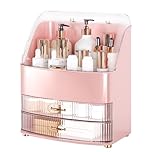 lurcns Makeup Organiser with Drawers Skincare Organizers for Vanity Storage Box with Lid Drawers Large Cosmetic Display case for Dresser Bathroom Countertop(Pink)