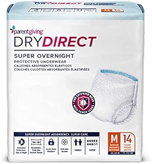 Dry Direct Super Overnight Underwear, Soft Cloth-Like Adult Diapers, Overnight Disposable Incontinence Protection - Small (Pack of 14)