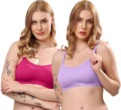 Image of London Hills Women's Cotton Sports Bra for Women Solid Bra Wireless & Non Padded Full Coverage Soft Hold Straps Super Combed Cotton Elastane Stretch Full Coverage Slip-On Active Bra