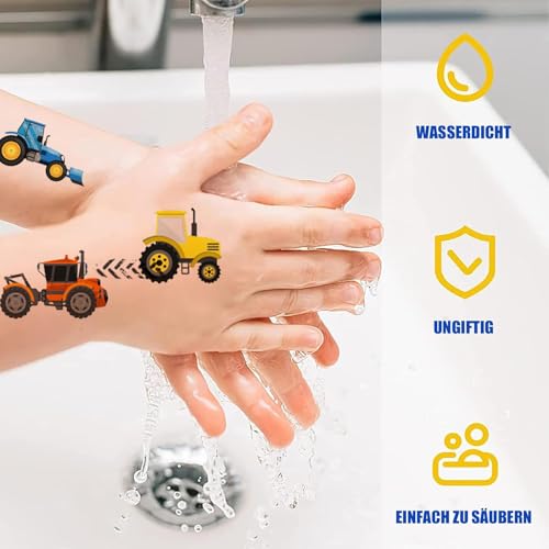 Caelura Traktor Tattoos für Kinder, 10 Blätter Kindertattoos Hautfreundlich, Klebetattoos für Schultüte Füllung Mitgebsel Kindergeburtstag Party Deko, Kinder Tattoos