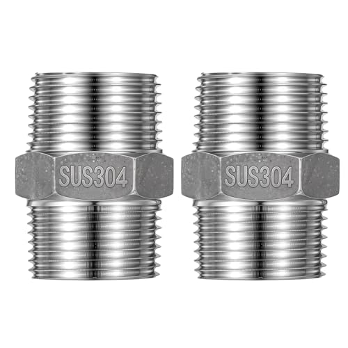 Lnngub 2 piezas doble boquilla 3/4 pulgadas, acero inoxidable 304, rosca exterior, conector hexagonal, accesorios para sistemas de agua potable