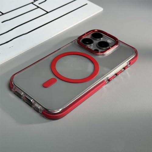 Coque iPhone 15 Plus antichoc et magnétique transparente rouge