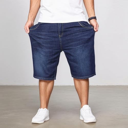 Men's Stretch Denim Jeans Comfortable Loose Fit Casual Trousers Breathable Summer Pants with Pockets Classic Blue3