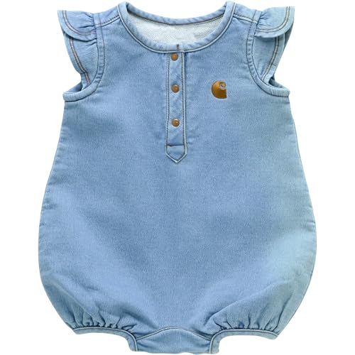 Image of Carhartt baby-girls Short-sleeve Denim Henley Romper