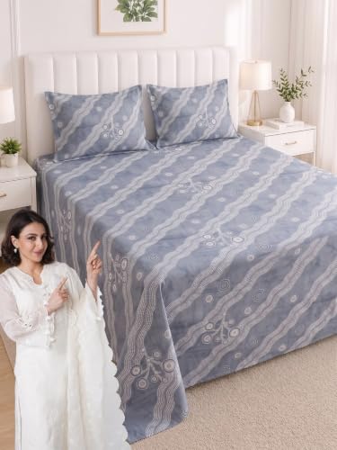 Image of Mafatlal 186 TC Metro Cotton King Size Bedsheet | 108 x 108 Inch|Soft, Breathable & Lightweight | Includes 2 Pillow Covers| Ash Blue 2