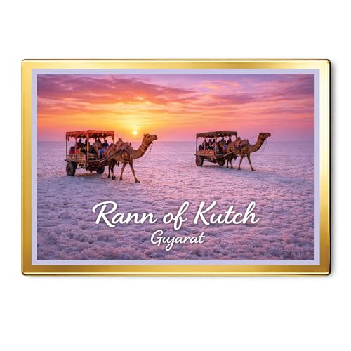 Image of Decorative Fridge Magnet with Glowing Border | Pack of 1 (Rann of Kutch, Gujarat, 3x2 inch - Golden Border)
