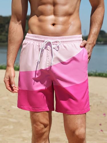 WDIRARA Men's Color Block Beach Shorts Summer Swim Shorts with Drawstring and Pockets4