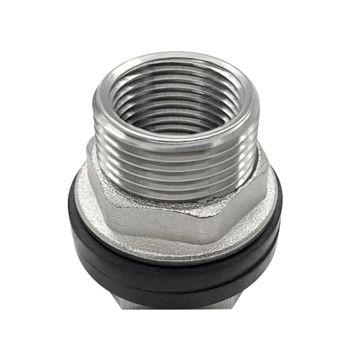 Beduan 1 NPS Male to 3/4 NPT Female Stainless Steel Bulkhead Water Tank Connector Thru-bulk Fitting for Water Tank Barrel(Pack of 1)