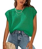 PRETTYGARDEN Womens Spring Tops 2026 Summer Shirts Crochet Cap Sleeve Sweater Pullover Cute Beach Vacation Clothes(Green,X-Large)