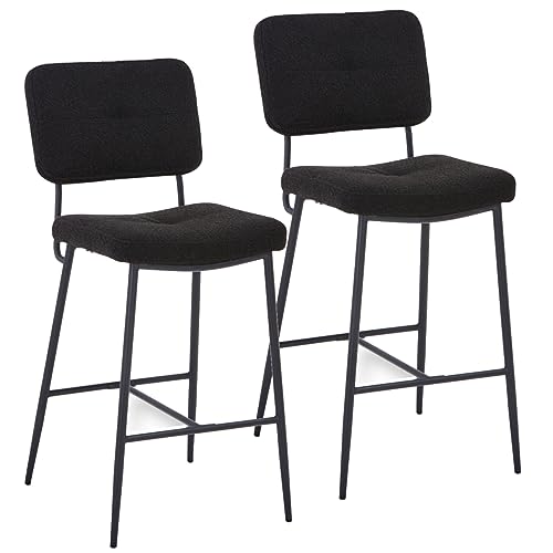 HOOZ 2er Set Barhocker mit Lehne, Teddystoff Barstuhl, Tresenhocker Bistrohocker mit Rückenlehne für Wohnzimmerstuhl, Esszimmer und Konferenzraum (Schwarz Teddystoff)