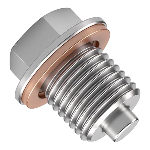 Aienxn M14 x 1.5 Magnetic Oil Drain Plug, Stainless Steel Oil Drain Plug with Copper Gasket Crush Washer Replacement for M14×1.5 Models Q-O-047
