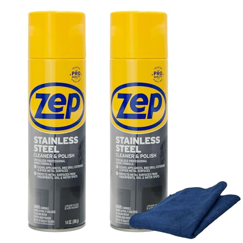 Zep Stainless Steel Cleaner & Polish 14 oz (2 Units) & a Microfiber Rag ECBD029-2-Pack Fingerprint Remover and Polish for Stainless Steel Refrigerators Dishwashers & Appliances with a Reusable Rag