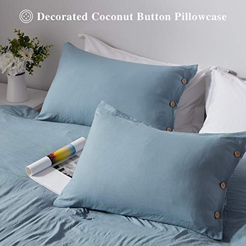 SunStyle Home King Size Duvet Cover Set with Buttons Closure Blue Grey, 3 Pieces Solid Color Ultra Soft Skin-Friendly Comforter Cover Set (1 Duvet Cover +2 Pillowcases) - Thumbnail 6