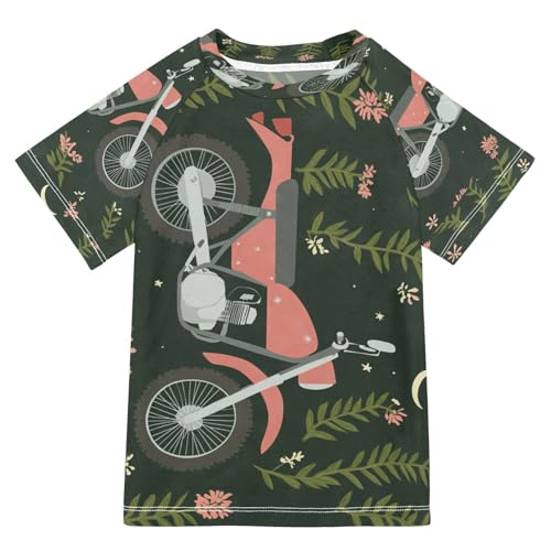 Boys Short Sleeve T-Shirts Motocross Cartoon Flower Rashguard Kids Swim Shirts Sun UPF 50+
