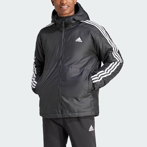 adidas Homme Essentials 3-Stripes Insulated Hooded Jacket, Black, S