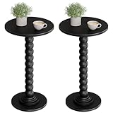 DUMOS Round Side Table for Small Spaces, Modern Accent End Table with Solid Wood Leg, Versatile Drink Table for Living Room, Bedroom, Corners, Black 2 Pack