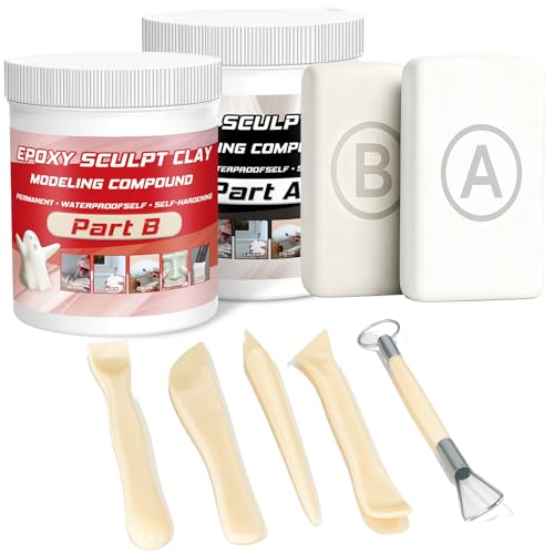 Epoxy Sculpt Clay, Self-Hardening Model Magic Sculpt Epoxy Clay, A&B 2 Part Epoxy Putty, Modeling Compound Sculpting Clays for Sculpting, Modeling, Repairing, Filling, Building, 1 Pound, White