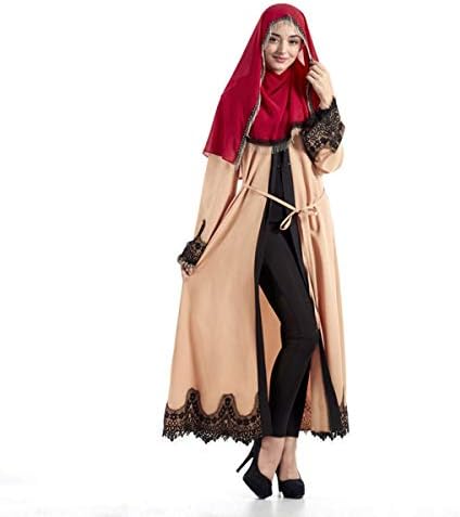 Elegant Muslim Abaya Dress Cardigan Robe Loose Fit Full Length Turkish Hijab Islamic Prayer Clothing (Khaki, M)