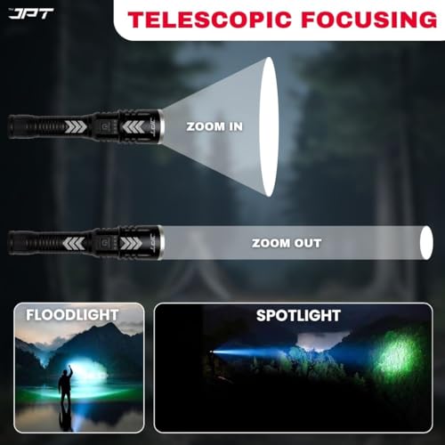 Image of JPT 20000 Lumens Tactical LED Flashlight | Upto 2.5KM Long Beam | 5800mAh Rechargeable Battery | 3 Light Modes | IP67 Waterproof Aluminium Torch
