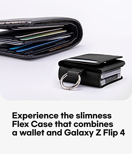 Goospery Flex Wallet Designed For Z Flip 4 Case, ［4 Card Slots & Cash］ Double Sided Opening Flap Card Storage Phone Cover With Ring Holder - Black #TOP3