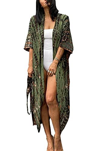 YouKD Bohemian Kimono Long Sleeve Cardigan Beach Swimsuit Cover Up Maxi Dress for Women