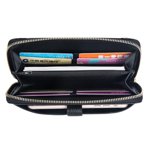 Women Wristlet Wallet with Cell Phone Holder Zip Around Handbag Black Large - Thumbnail 5