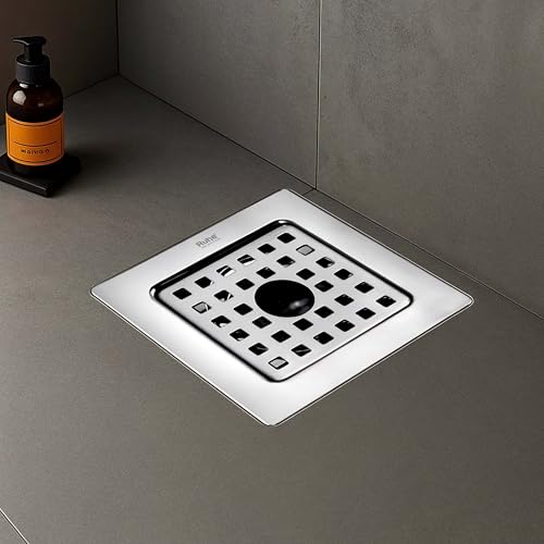 Ruhe® Fire Square Flat Cut Floor Drain | 304-Grade Stainless Steel Drain Jali | 6 x 6 inches | Floor Drainer with Cockroach Trap/Jali & Hole