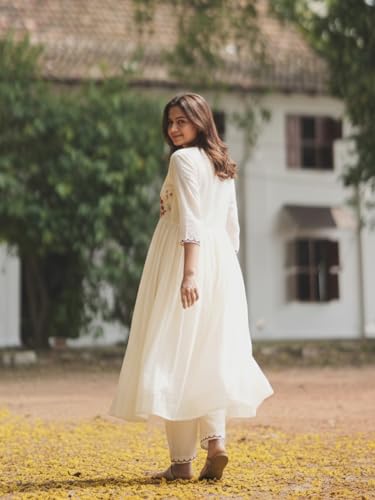 Image of ANNI Designer Women Viscose Blend Anarkali Embroidered Kurta Pant Dupatta Set | Ladies Ethnic Kurti Bottom Outfit with Floral Detail | Indian Wear for Office, Casual, Festive Use