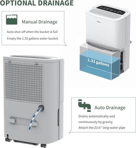Image of 80 Pints Energy Star Dehumidifier with Drain Hose and WIFI for Large Spaces up to 5,000 Sq.Ft, Auto Defrost & Continuous Drainage - Ideal for Home Basements, Bathroom, and Bedroom