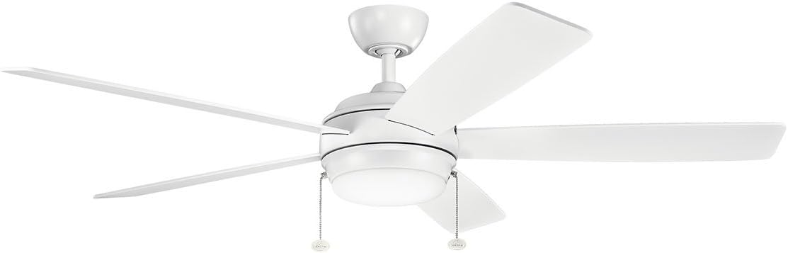 KICHLER 330171MWH Protruding Mount, 5 MATTE WHITE/MATTE WHITE Blades Ceiling fan with 48 watts light, Matte White