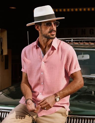 PJ PAUL JONES Men's Casual Short Sleeve Button Down Shirt Summer Beach Wedding Shirt3