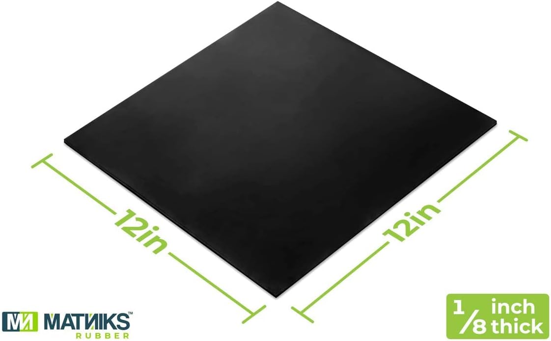 MATNIKS Neoprene Rubber Sheet, Heavy Duty, High Grade 60A, Black, 12x12-Inch by 1/8 (+/- 5%) for Plumbing, Gaskets DIY Material, Supports, Leveling, Sealing, Bumpers, Protection, Flooring