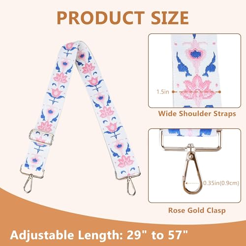 Image of Purse Strap, Adjustable Embroidery Flower 2 Inch Wide Purse Straps Replacement Crossbody for Women