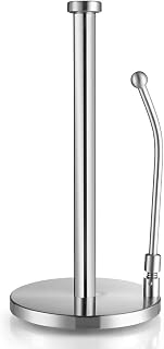 Stainless Steel Paper Towel Holder - Standing Paper Towel Dispenser with Adjustable Spring Arm & Weighted Base for Kitchen, Bathroom, Bedroom - Fits Standard, Large, Jumbo Size Paper Towel Roll Sagler