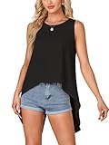 Rooscier Women's High Low Hem Sleeveless Round Neck Split Back Loose Flowy Cami Tank Top Black Large