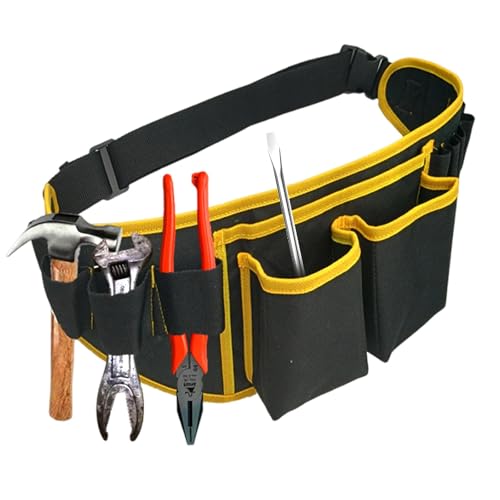 Dulynva Werkzeuggürtel Kinder Verstellbare Werkzeugtasche Gürtel Oxford Werkzeug Gürteltasche mit 14 Taschen Werkzeuggürtel Herren Damen Nageltasche für Handwerker Bauarbeiter (Schwarz)