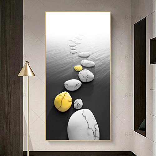 Tableau abstrait golden stone pour salon moderne affiche paysage 80x160cm