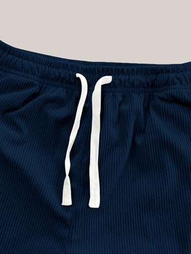 Image of Pinkmint Men's Stretchable Ribbed Track Pants | Poly Lycra Relaxed Fit Trousers | Elastic Waist Drawstring Joggers | Casual, Gym, Lounge Wear for Men