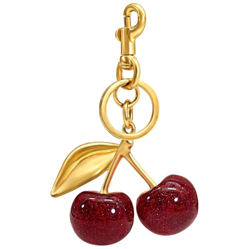Porte-clés cerise résine pailletée femme breloque sac mousqueton mode