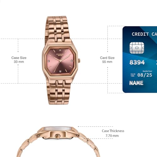 Image of Sonata Poze 8 Quartz Analog with Pink Dial IP Rose Gold Stainless Steel Strap Watch for Women - SP80164WM01W