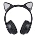 KORABA Cat Ear Kids Headphones Bluetooth, LED Light up Wireless/Wired Mode Over Ear Headphones with Build in Microphone for School/Travel (Black)