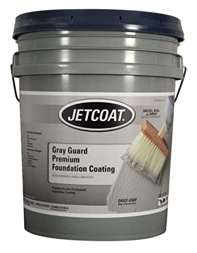 Jetcoat Gray Guard Premium Foundation Coating, Acrylic Elastomeric Seals & Waterproofs Concrete Walls, Insulation Boards, Foam, & Wood, Gray (4.75 Gal.)