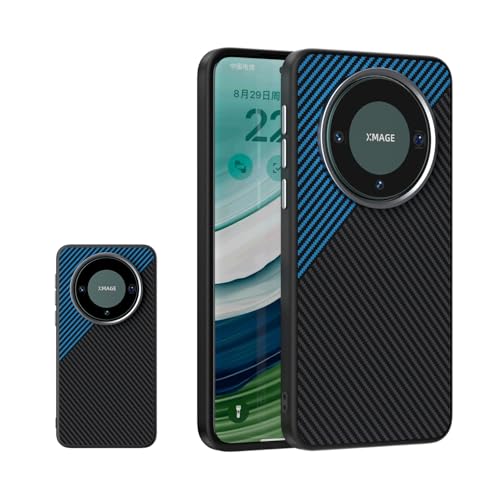 Coque Huawei Mate 60 Pro bleu contre les chutes avec TPU fibre de carbone