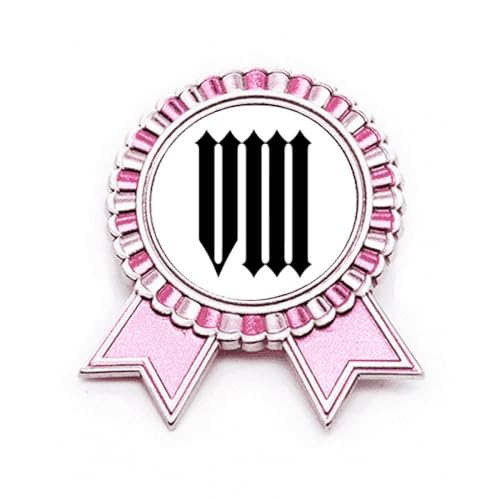 Broche chiffres romains huit noir en métal noble et sa médaille rose M