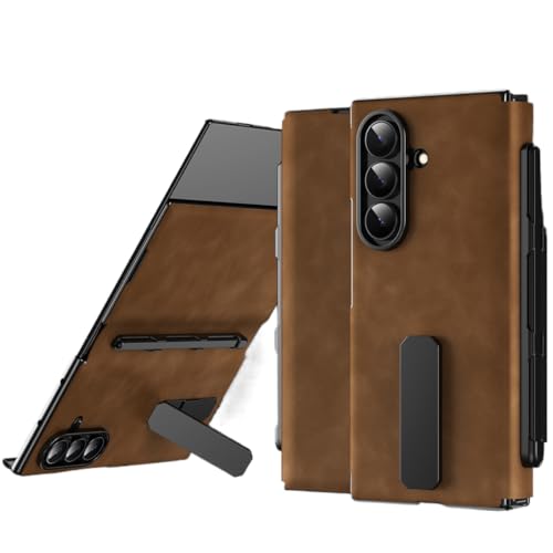 Étui à trois volets marron pour Samsung Galaxy Z avec porte-stylet